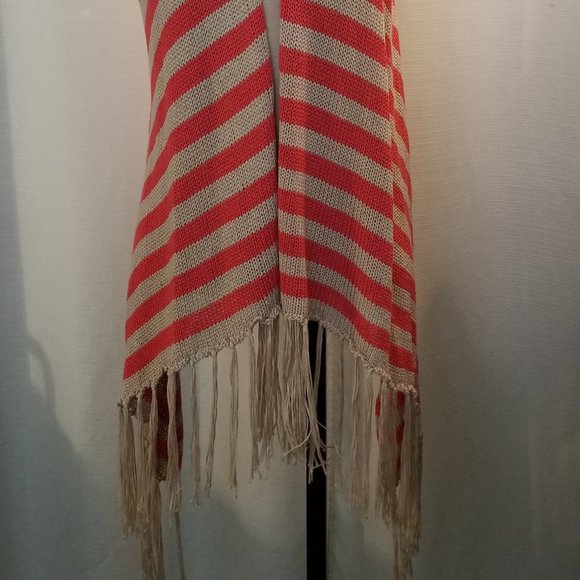 Orange Tan Striped Pattern Sleeveless Fringed Knit Vest M - Picture 3 of 6